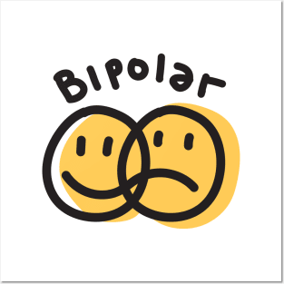 Bipolar Happy Sad Face Emoticon Posters and Art